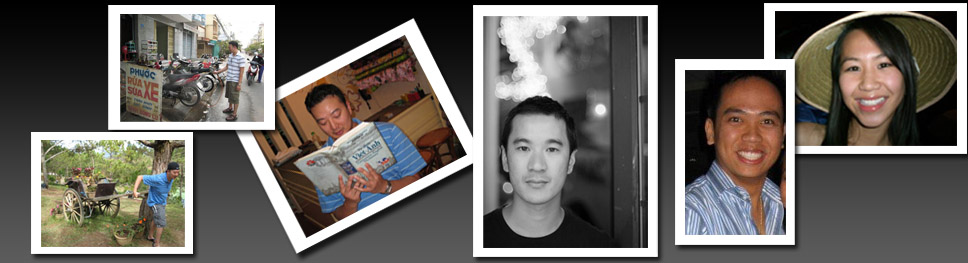 a youth pulling a cart, reading a learn vietnamese book, looking at bikes, a black and white photo of a young male, a vietnamese girl wearing a conical hat, a young man wearing a blue shirt smiling
