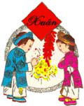 Two cartoon children facing each other and boy lighting fire crackers