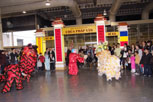 Lion dance, where there are two lions, one red and one golden white